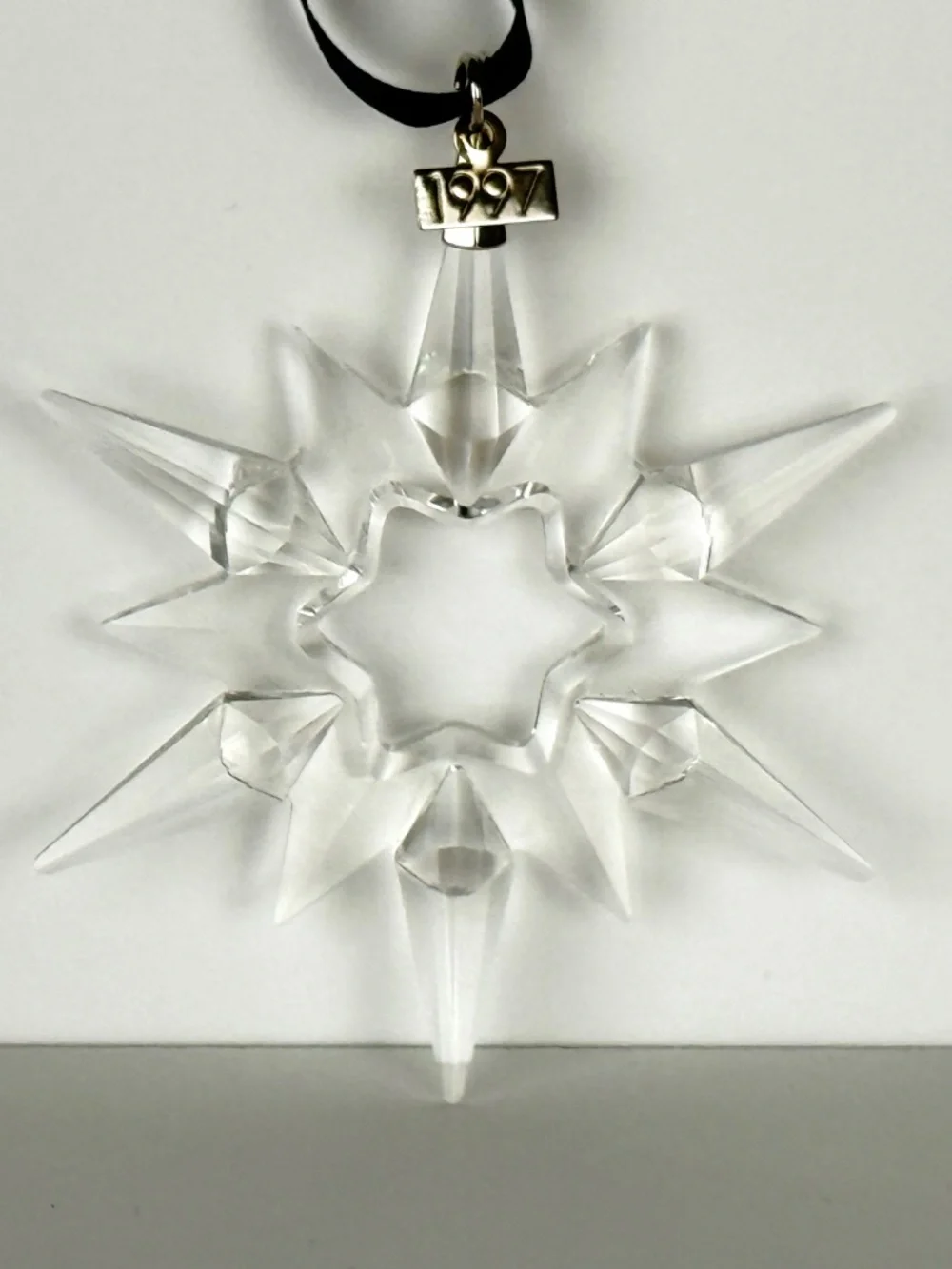 1997 Swarovski Crystal Snowflake Ornament with Blue Ribbon in Original Packaging